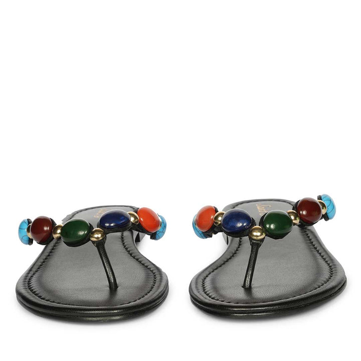 Saint Milira Multi Stone Black Leather Flats