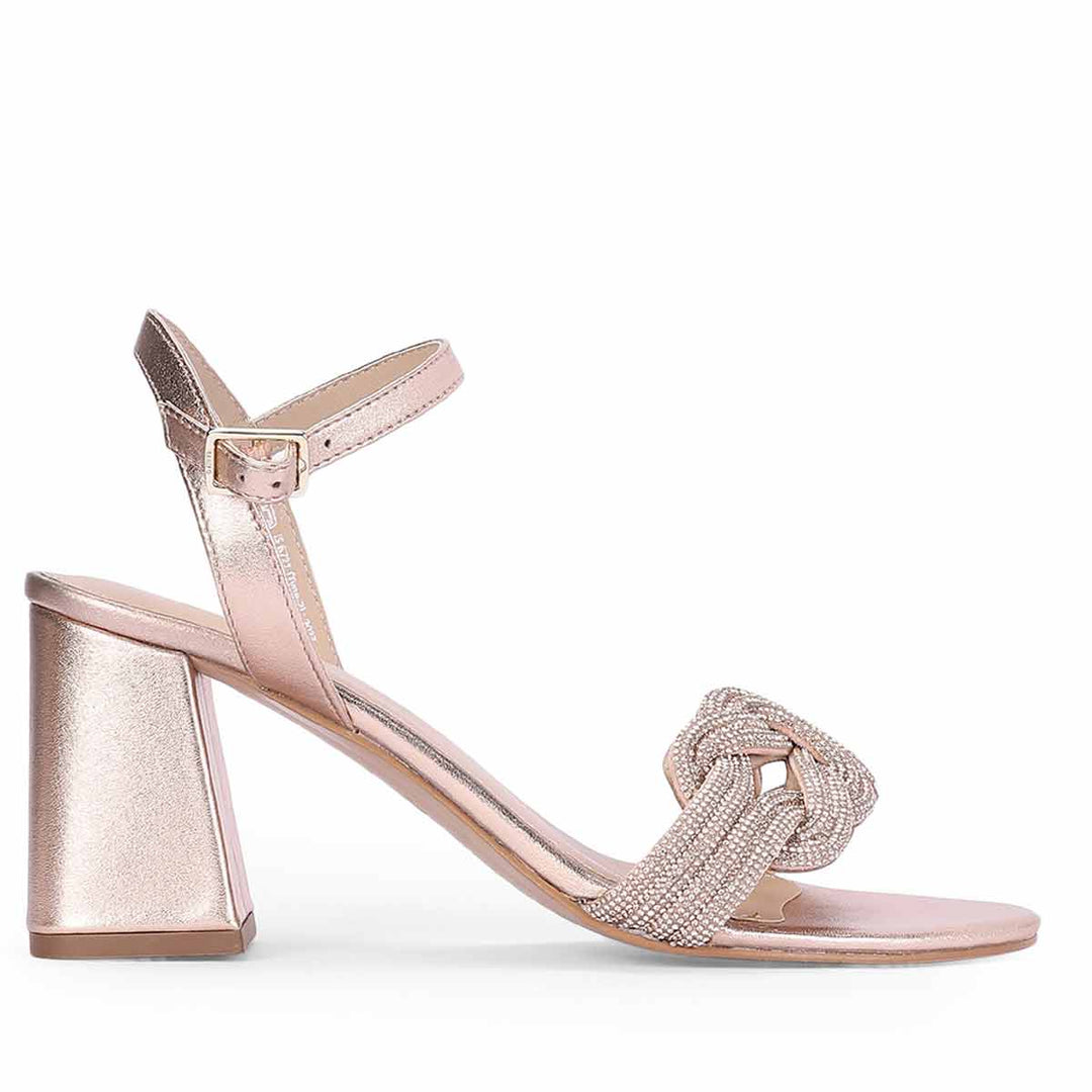 Saint Celeste Knot Embellished Rose Gold Metallic Leather Heels