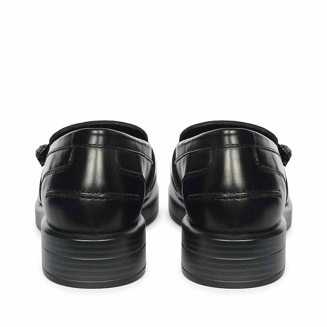 Saint Rue Crystal Buckle Black Abrasivato Leather Moccasins