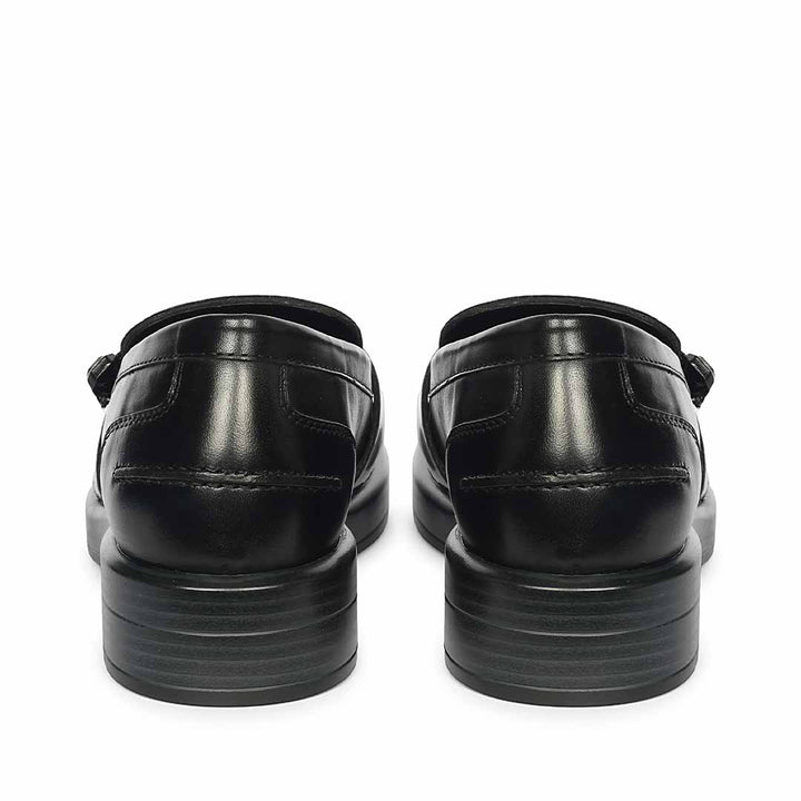 Saint Rue Crystal Buckle Black Abrasivato Leather Moccasins