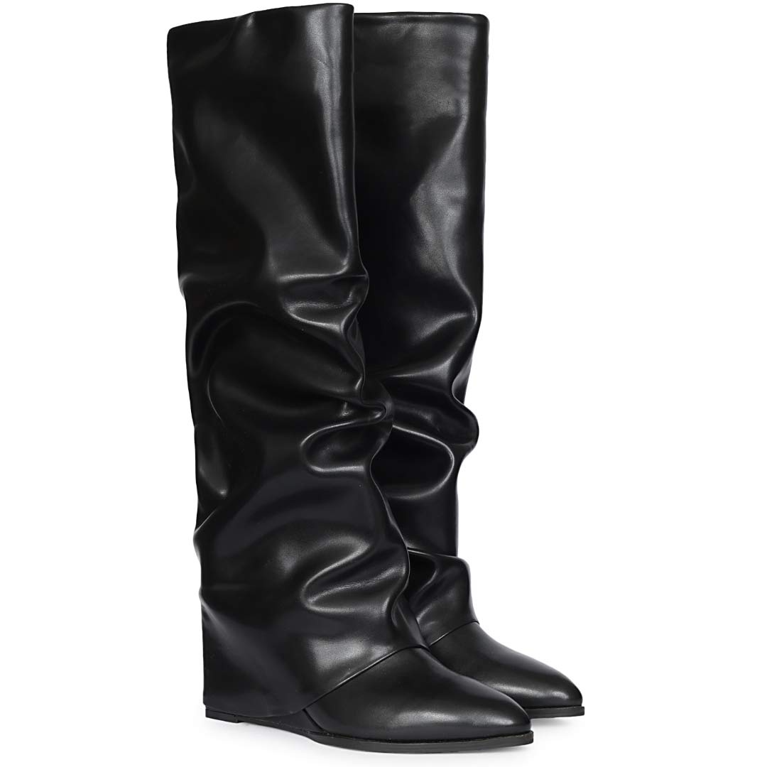 Saint Black Leather Wedge Long Boots