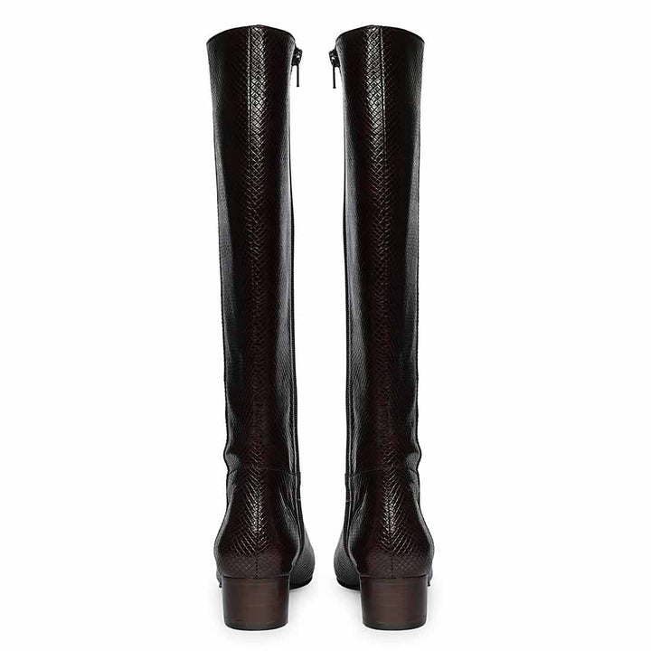 Saint Ivyanna Brown Snake-Embossed Knee High Boots
