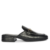 Saint Savannah Croc Embossed Black Leather Horsebit Moccasins