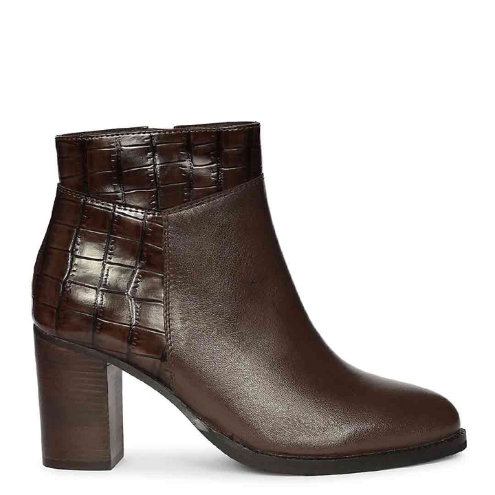 Saint Kendra Brown Croc-Embossed Leather Ankle Boots