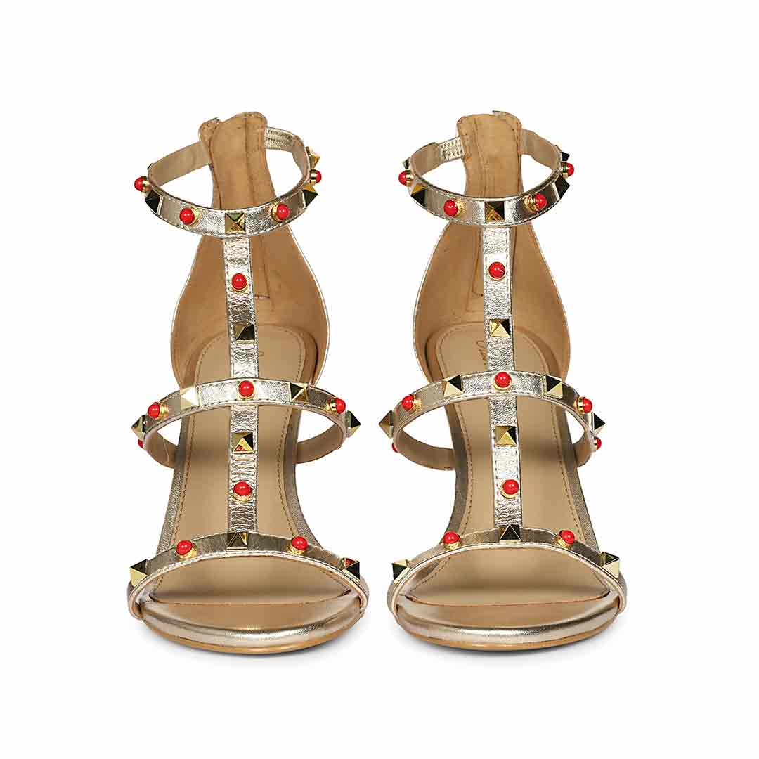 Saint Juniper Studded Metallic Gold Leather Stilettos