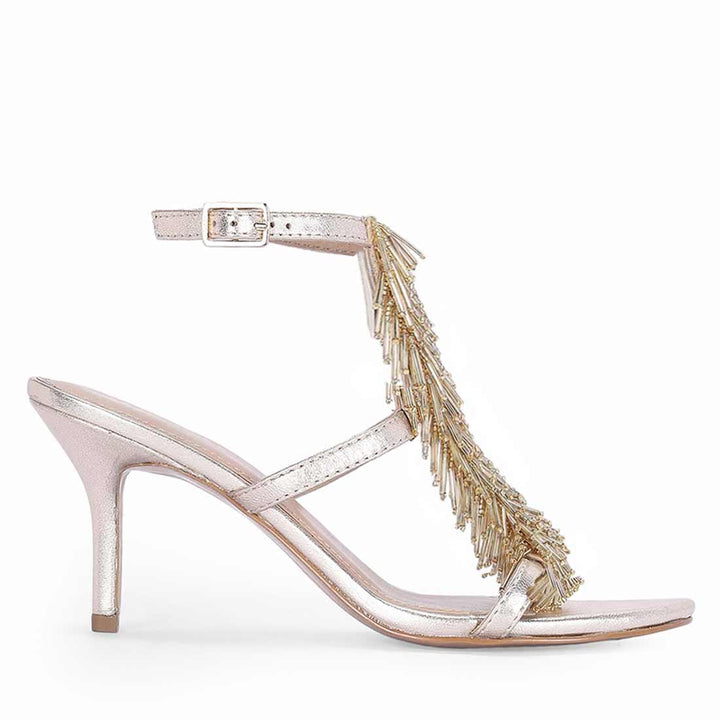 Saint Faye Gold Leather Fringe Stilettos