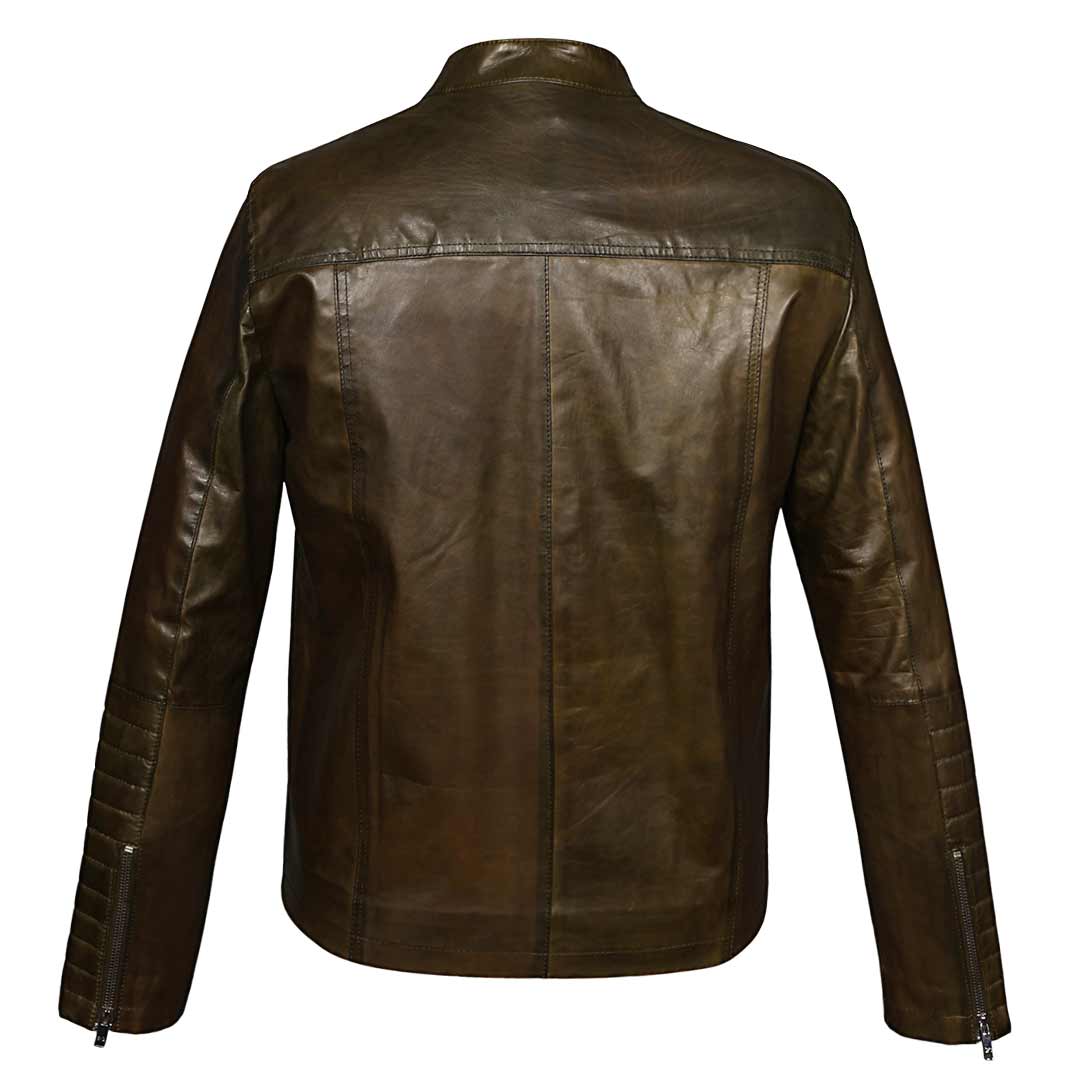 Saint Agostino Olive Leather Men's Cafe Racer Jackets