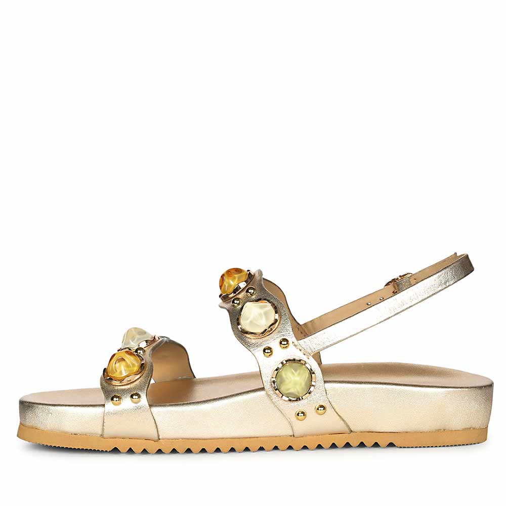 Saint Solira Multi Stone Metallic Gold Leather Footbed Sandals