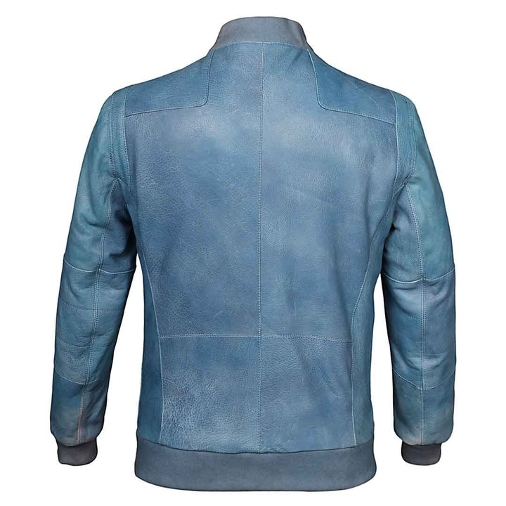 Saint Jenson Blue Leather Men's Bomber Jackets