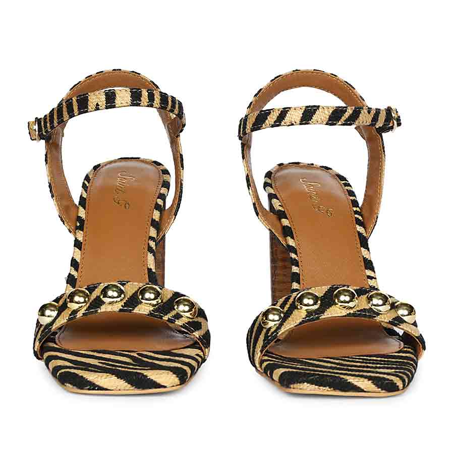 Saint Avery Beige Leopard Raffia High Block Heels