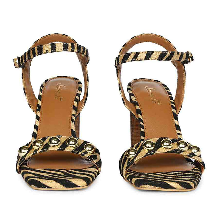 Saint Avery Beige Leopard Raffia High Block Heels