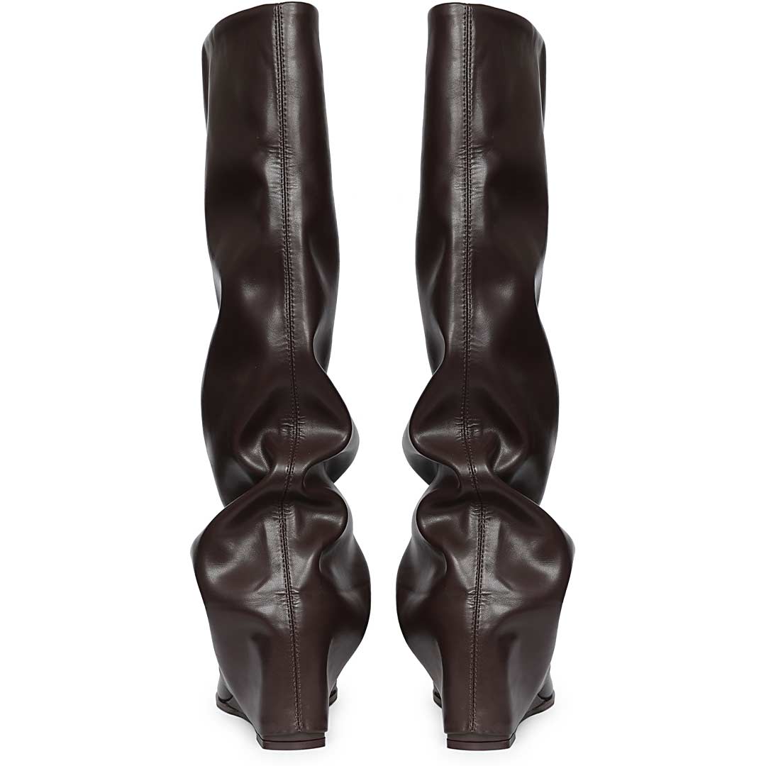 Saint Brown Leather Wedge Long Boots
