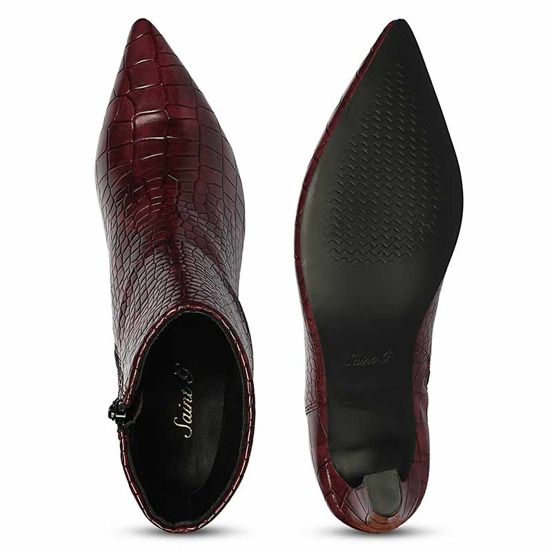 Saint Eden Fold-Over Bordo Croco Ankle Boots