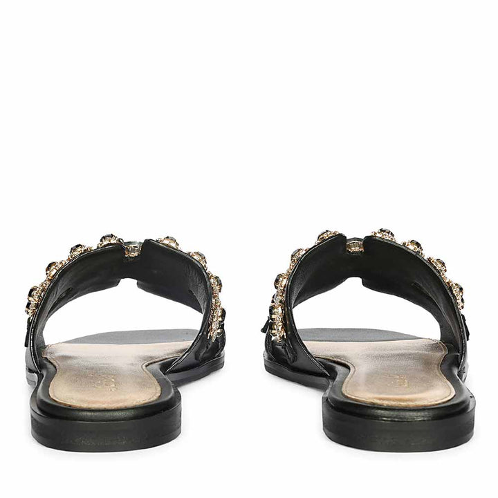 Saint Eileen Embroidered Stone Black Leather Slides