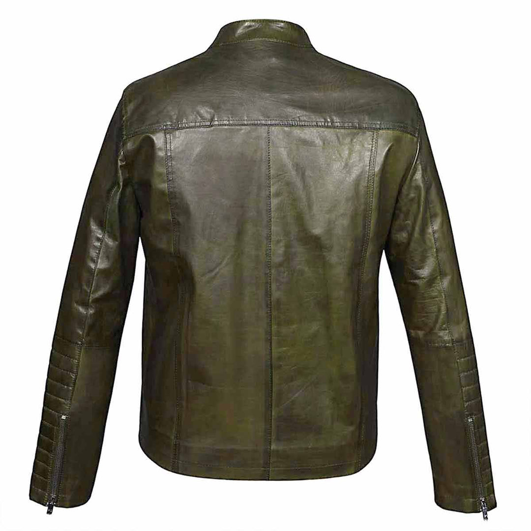 Saint Agostino Olive Leather Men's Cafe Racer Jackets