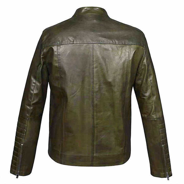 Saint Agostino Olive Leather Men's Cafe Racer Jackets