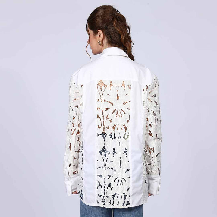 Saint Fiora White Cutwork Cotton Shirt
