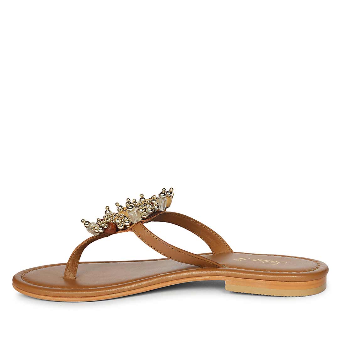 Saint Briony Jeweled Tan Leather Sandals