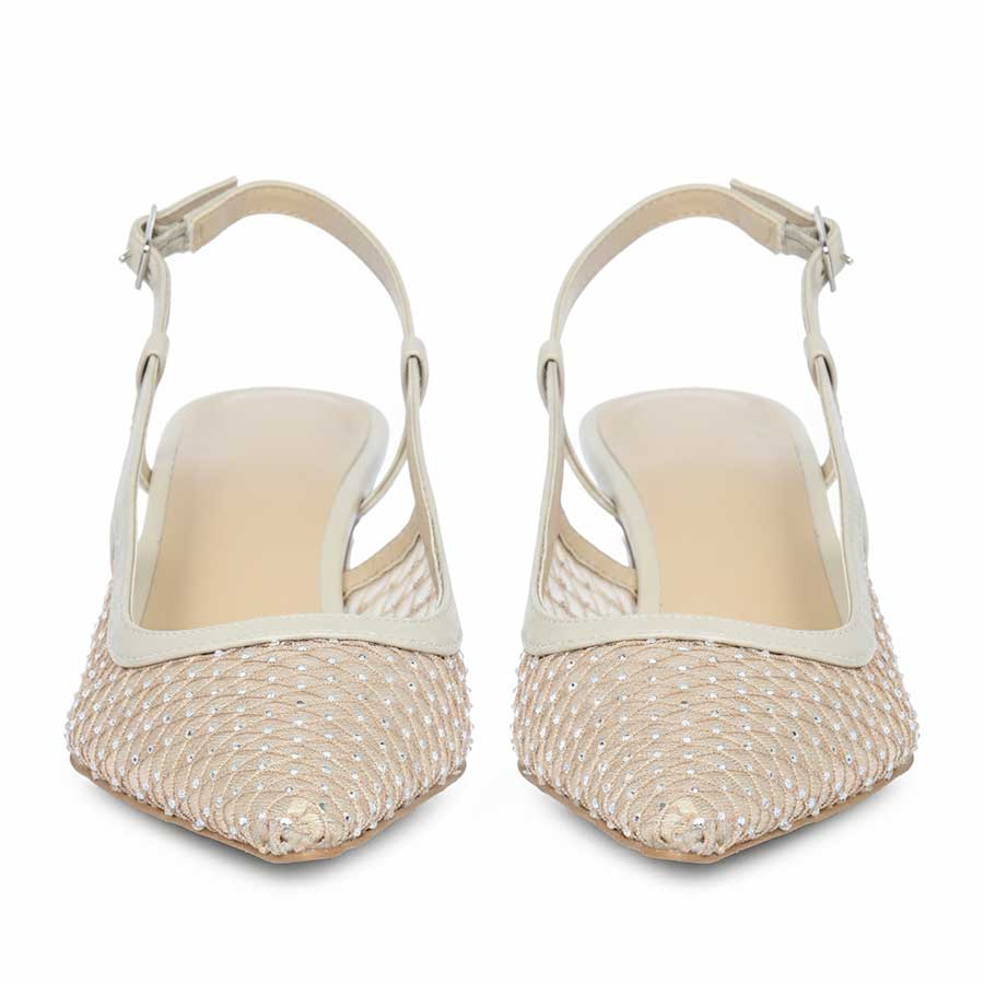 Saint Twila Crystal Embellished Beige Leather Slingbacks