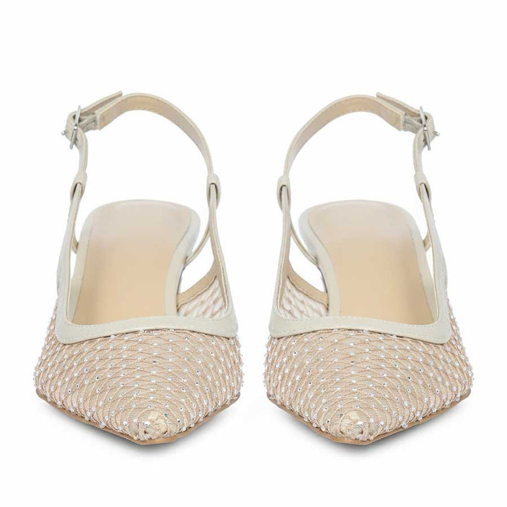 Saint Twila Crystal Embellished Beige Leather Slingbacks