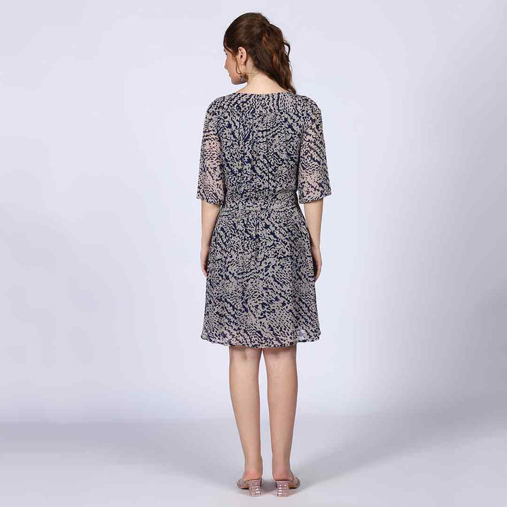 Saint Margot Navy Abstract Print Viscose Mini Dress