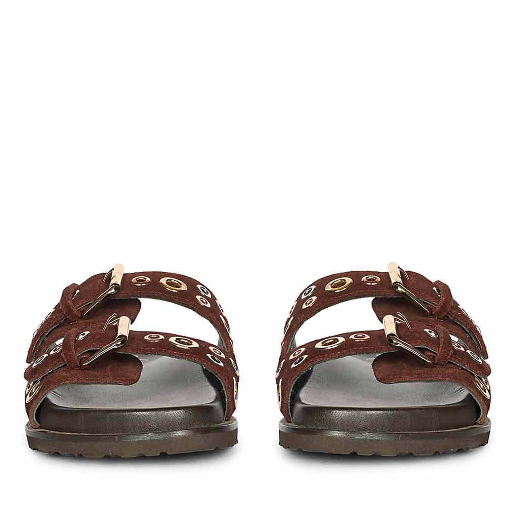 Saint Grethe Eyelets Bordo Suede Leather Footbed Sandals