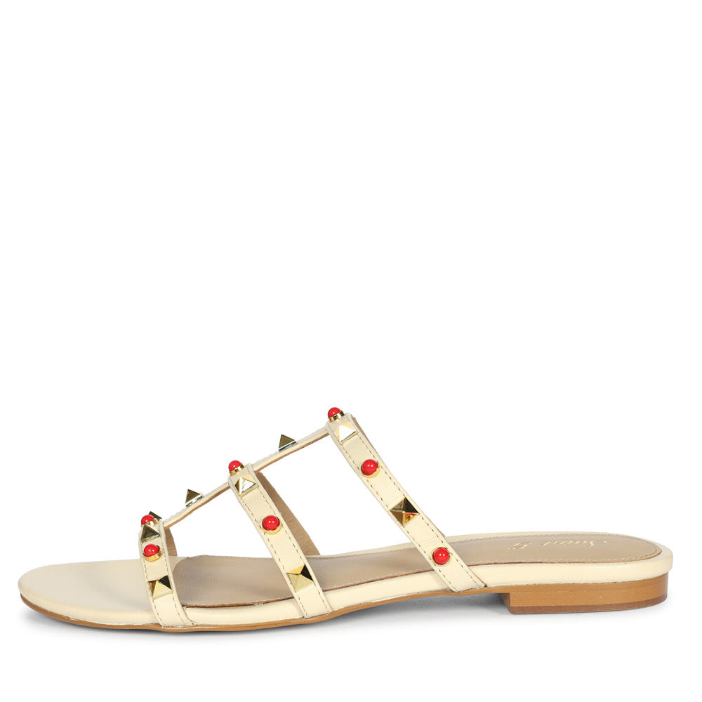 Saint Valene Studded  Off-White Leather Flats