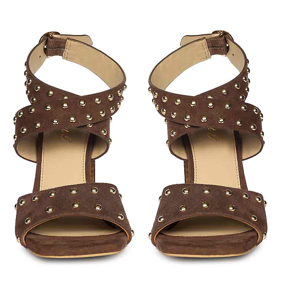 Saint Maren Studded Brown Suede Leather Heels