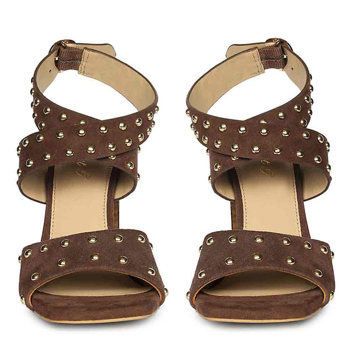 Saint Maren Studded Brown Suede Leather Heels