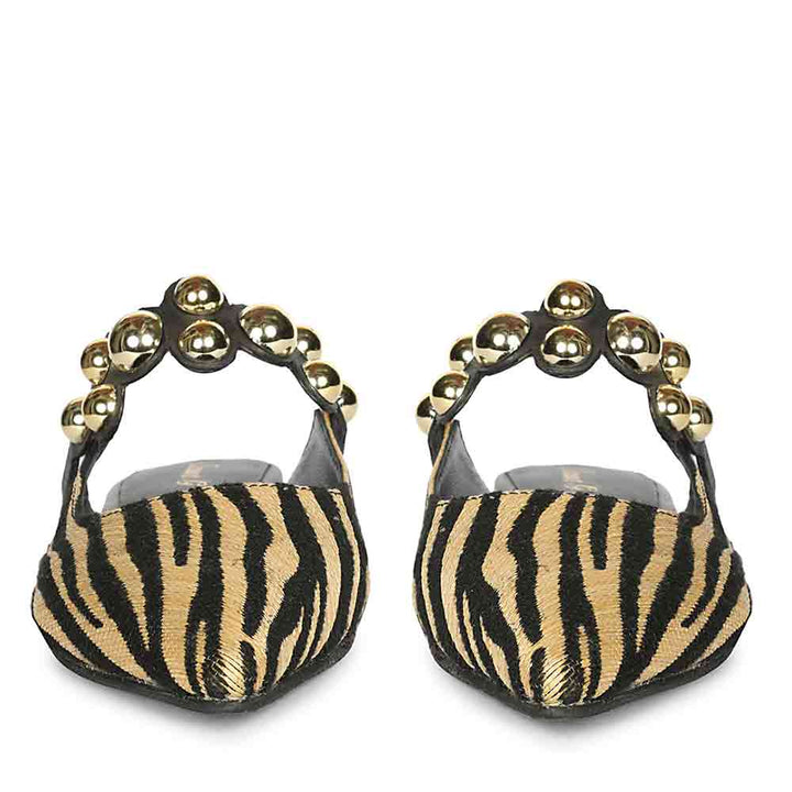 Saint Danika Beige Zebra Studded Leather Flats