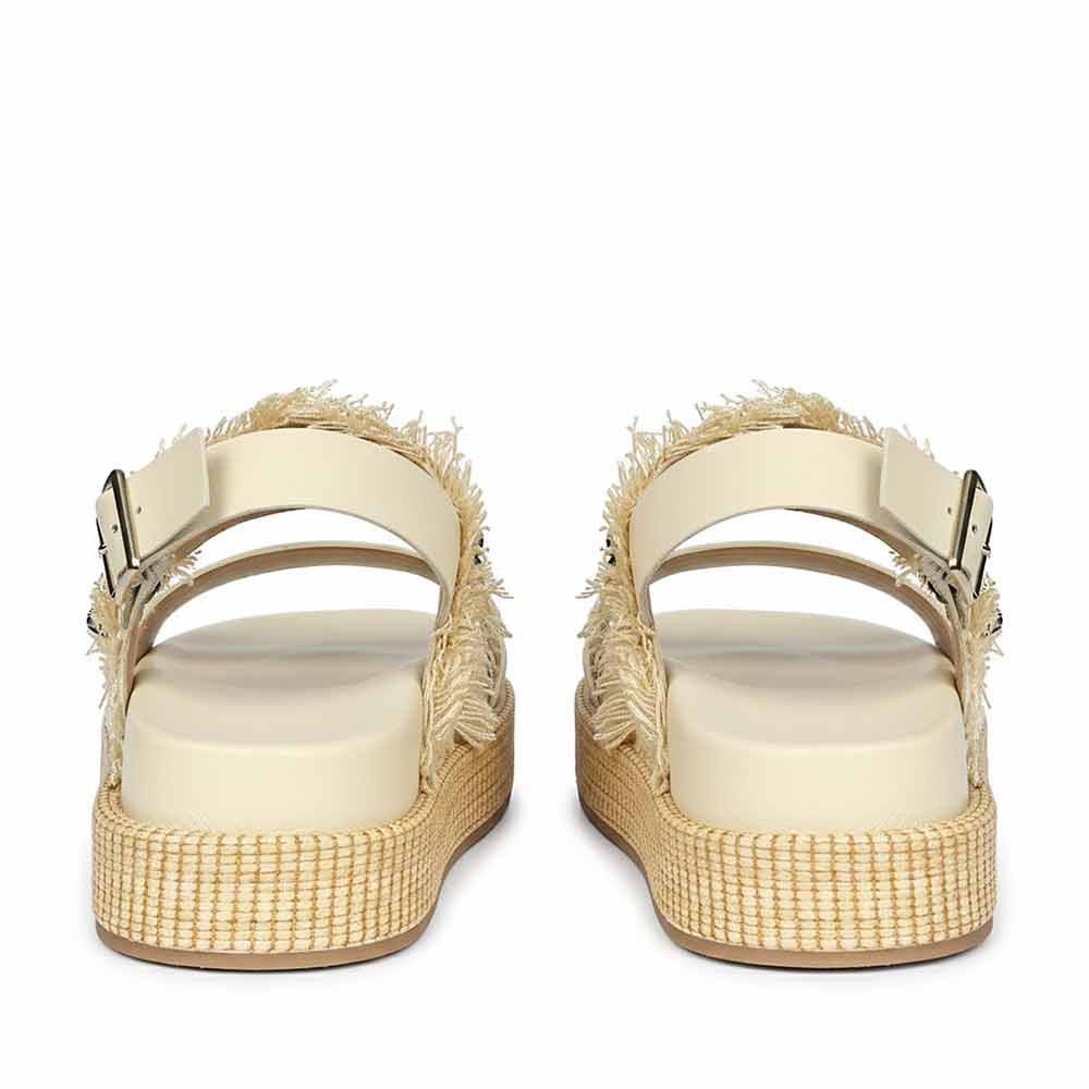 Saint Dahna Beige Raffia Leather Platform Sandals