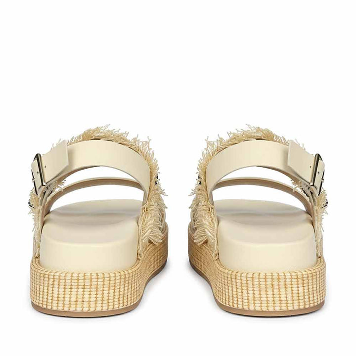 Saint Dahna Beige Raffia Leather Platform Sandals