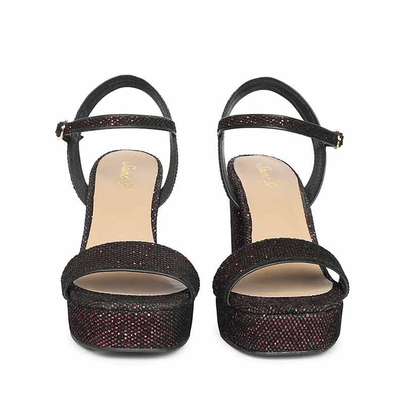 Saint Merrily Bordo Glitter Fabric Block Heels