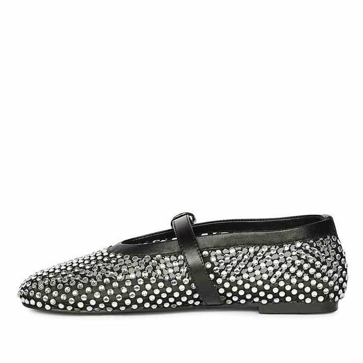 Saint Lennon Strass Embellished BlackLeather Flats