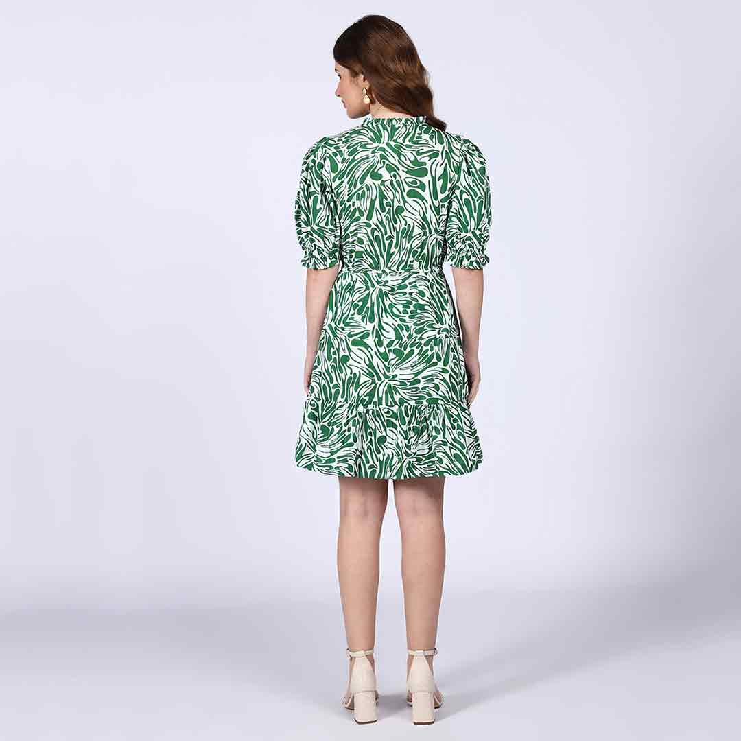Saint Riley Green Metallic Cotton Poplin Short Dress