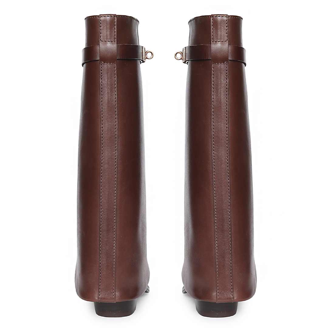 Saint Sadie Brown Croc-Embossed Leather Knee High Boots