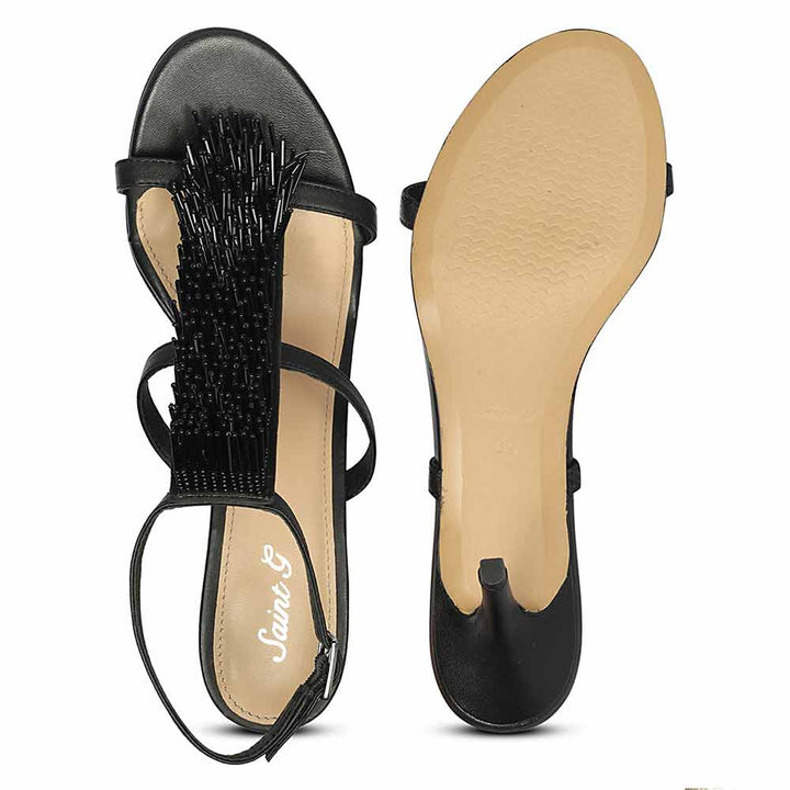 Saint Faye Black Leather Fringe Stilettos