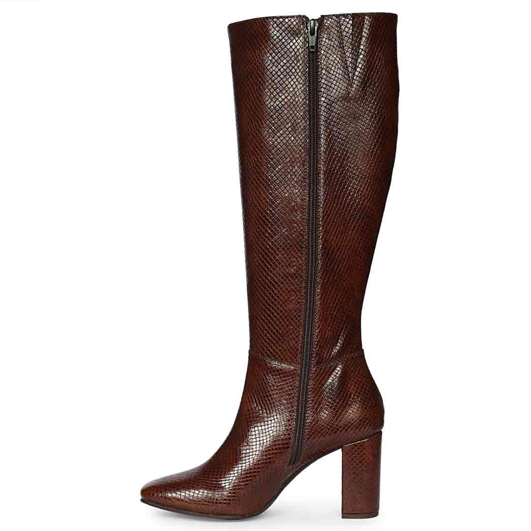Saint Leona Croco Embossed Leather Long Boots