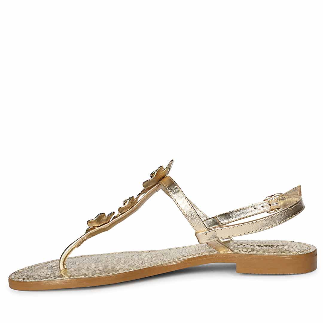 Saint Orion Flower Gold Metallic Leather Sandals