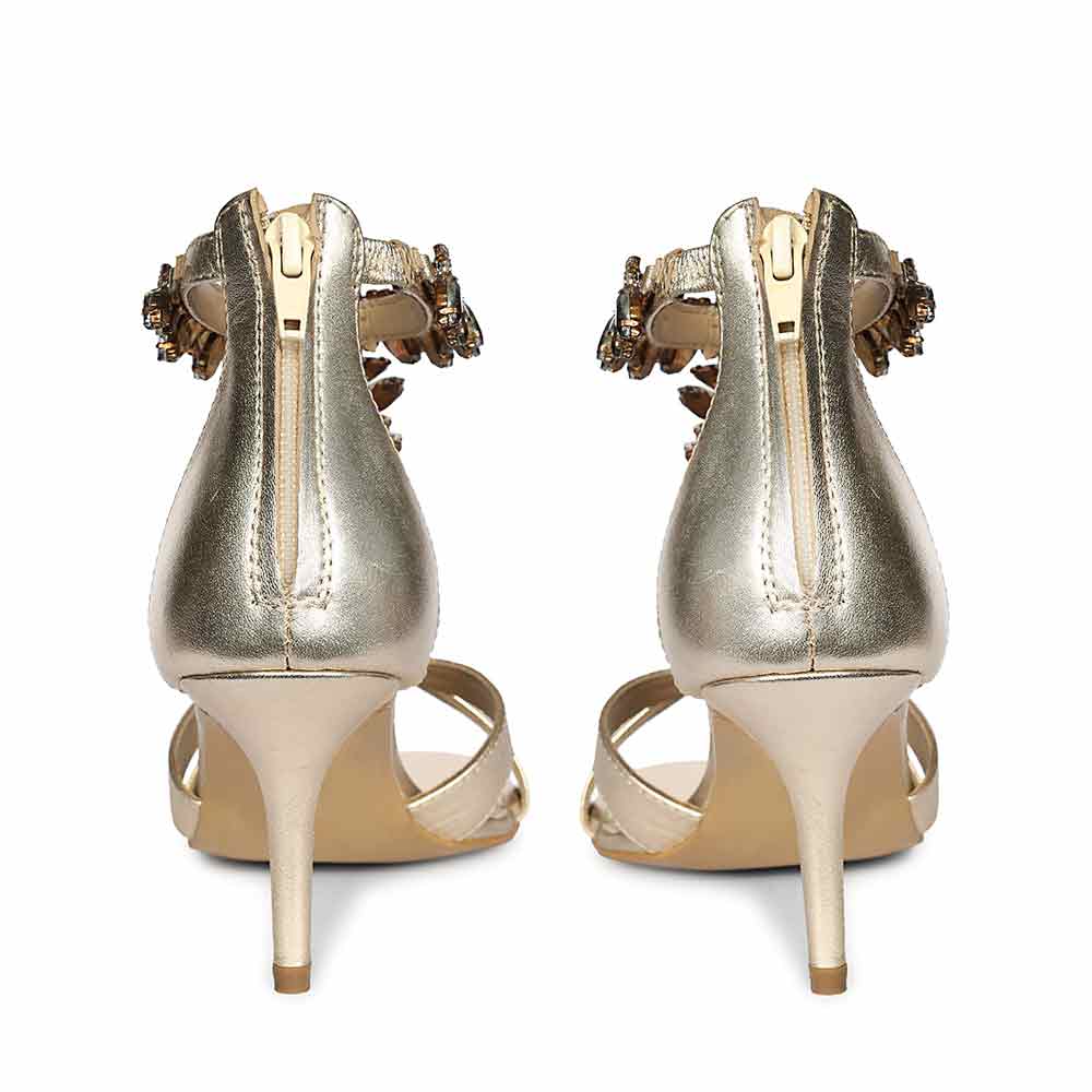 Saint Celestia Stone Embellished Gold Leather Stilettos
