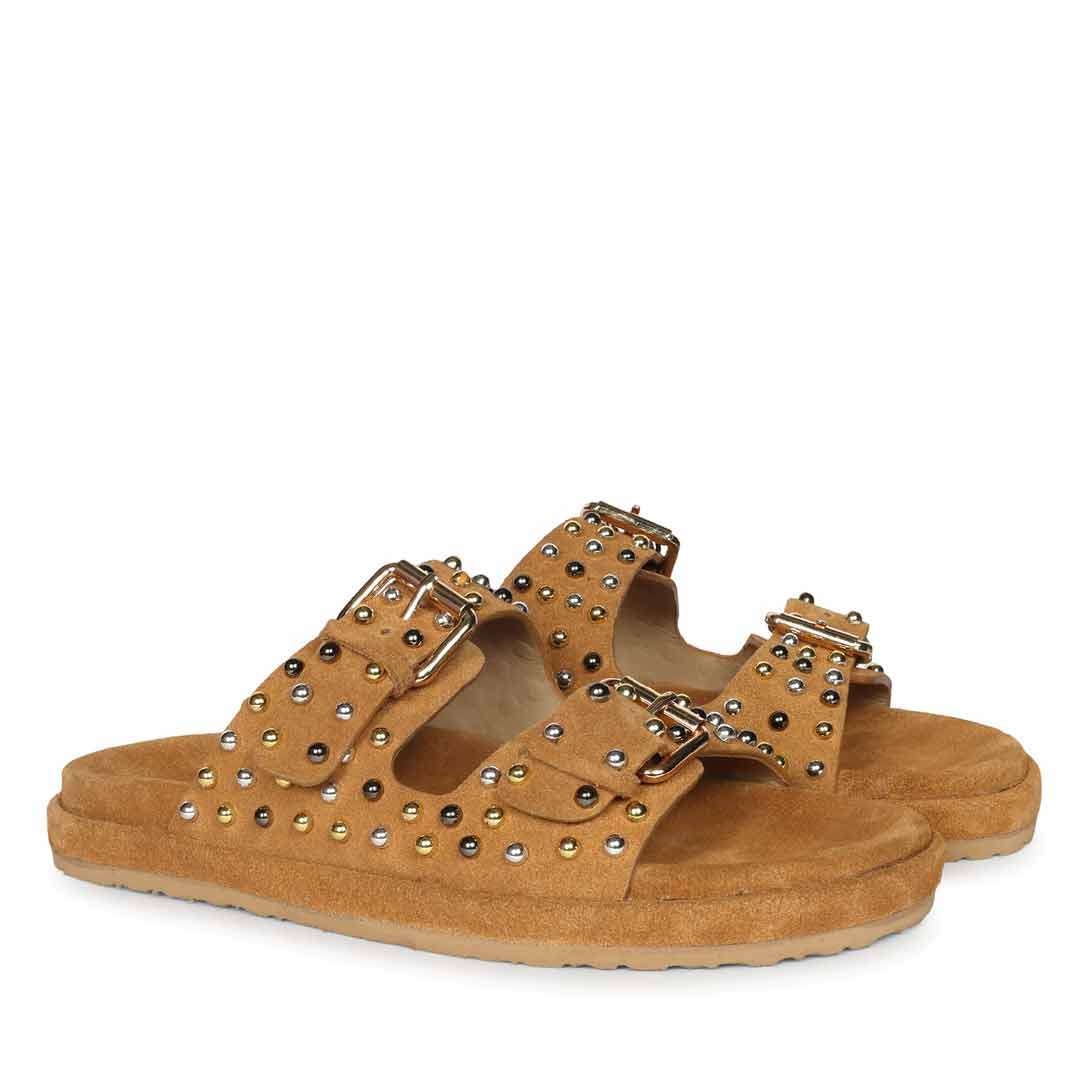 Saint Marnie Studded Tan Leather Footbed Sandals