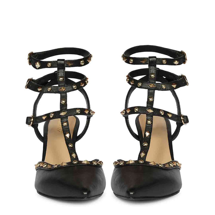 Saint Vorela Studded Multi Strap Black Leather Heels