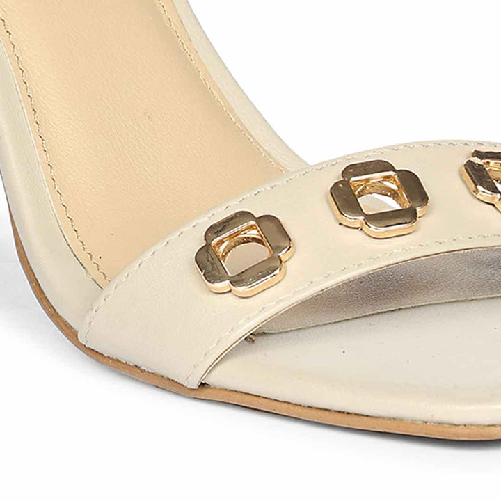 Saint Dahlia Gold Flower Eyelets Stone Leather Heels