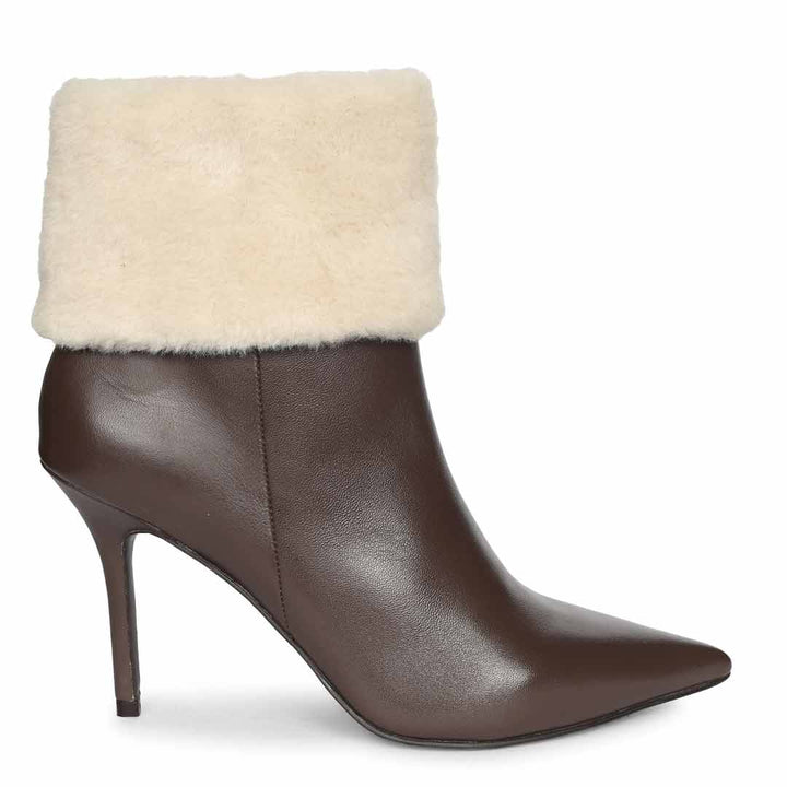 Saint Solveig Fur Cuff Brown Leather Ankle Boots
