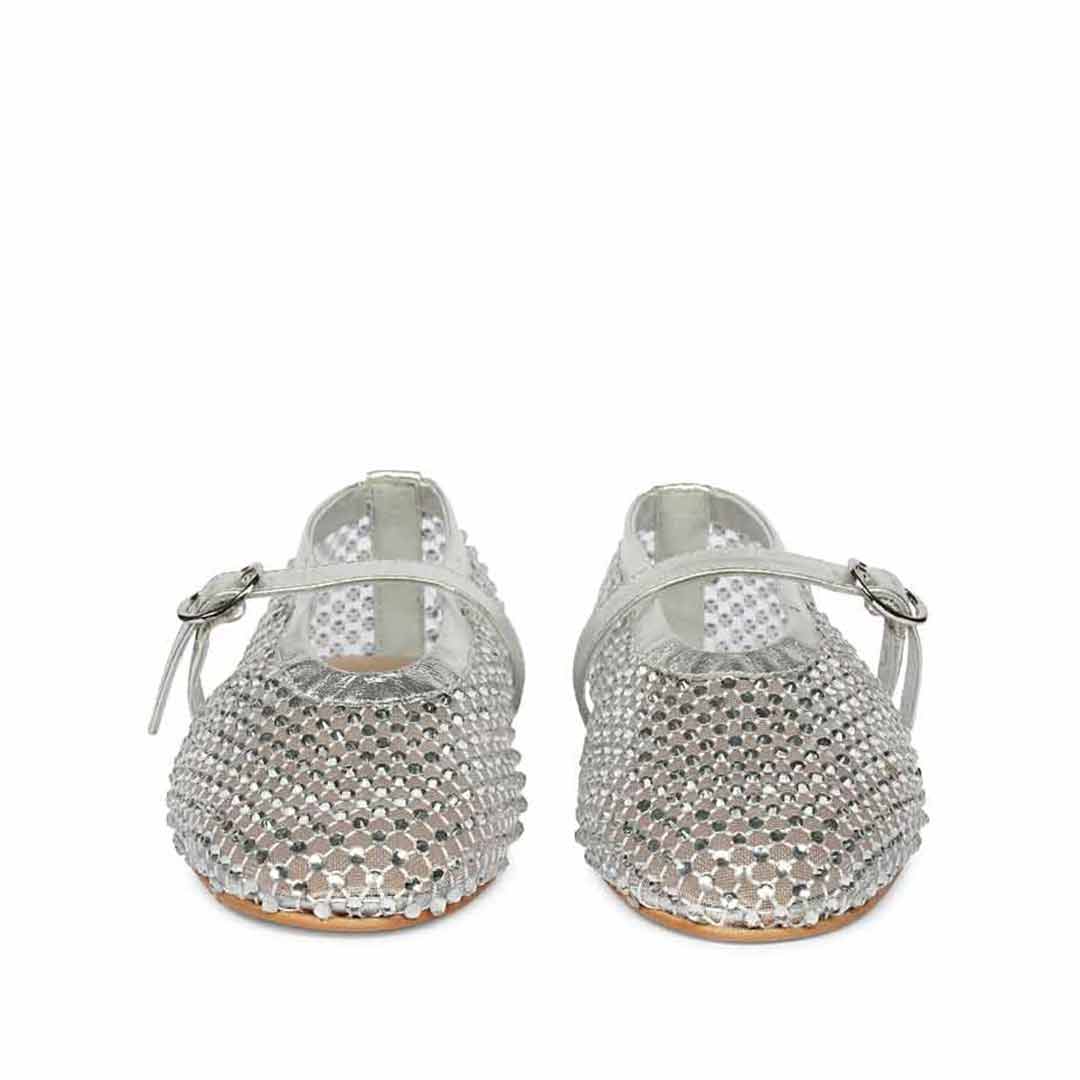 Saint Lennon Strass Embellished Silver Leather Flats