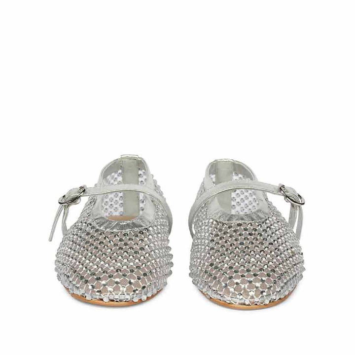 Saint Lennon Strass Embellished Silver Leather Flats