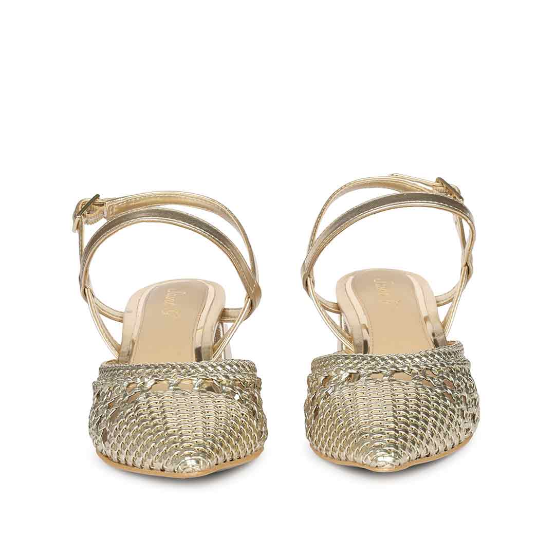 Saint Cianna Platin Multi Hand-Woven Leather Block Heels