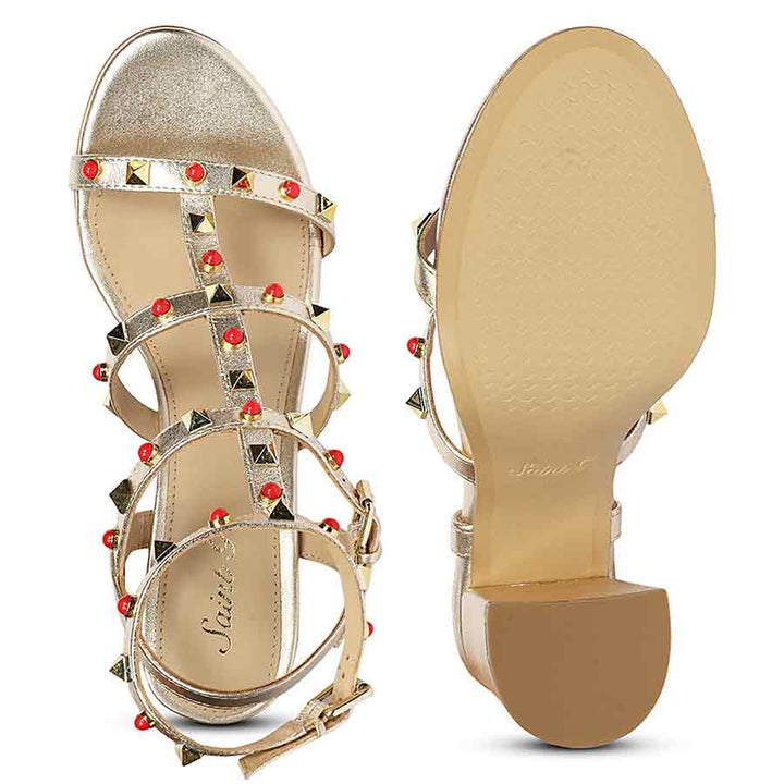 Saint Lorien Platin Leather Studded Block Heels
