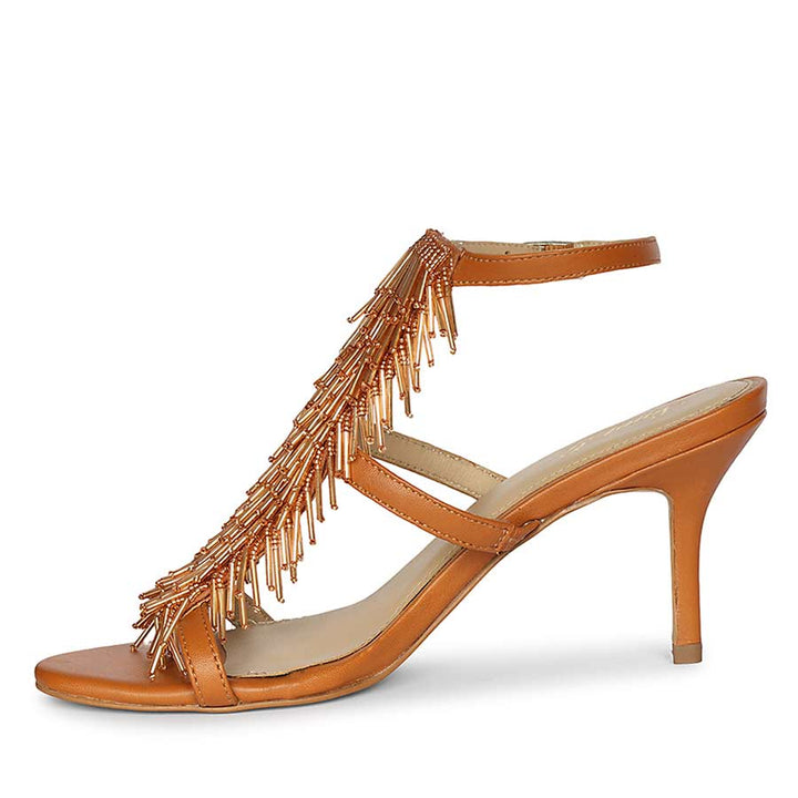 Saint Faye Tan Leather Fringe Stilettos