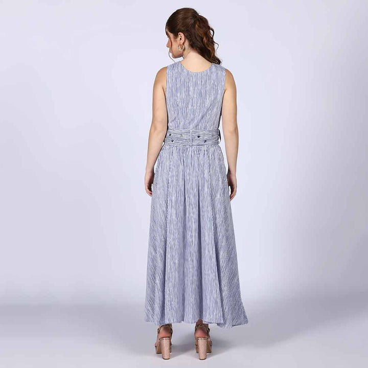 Saint Isabelle Blue Cotton Striped Maxi Dress